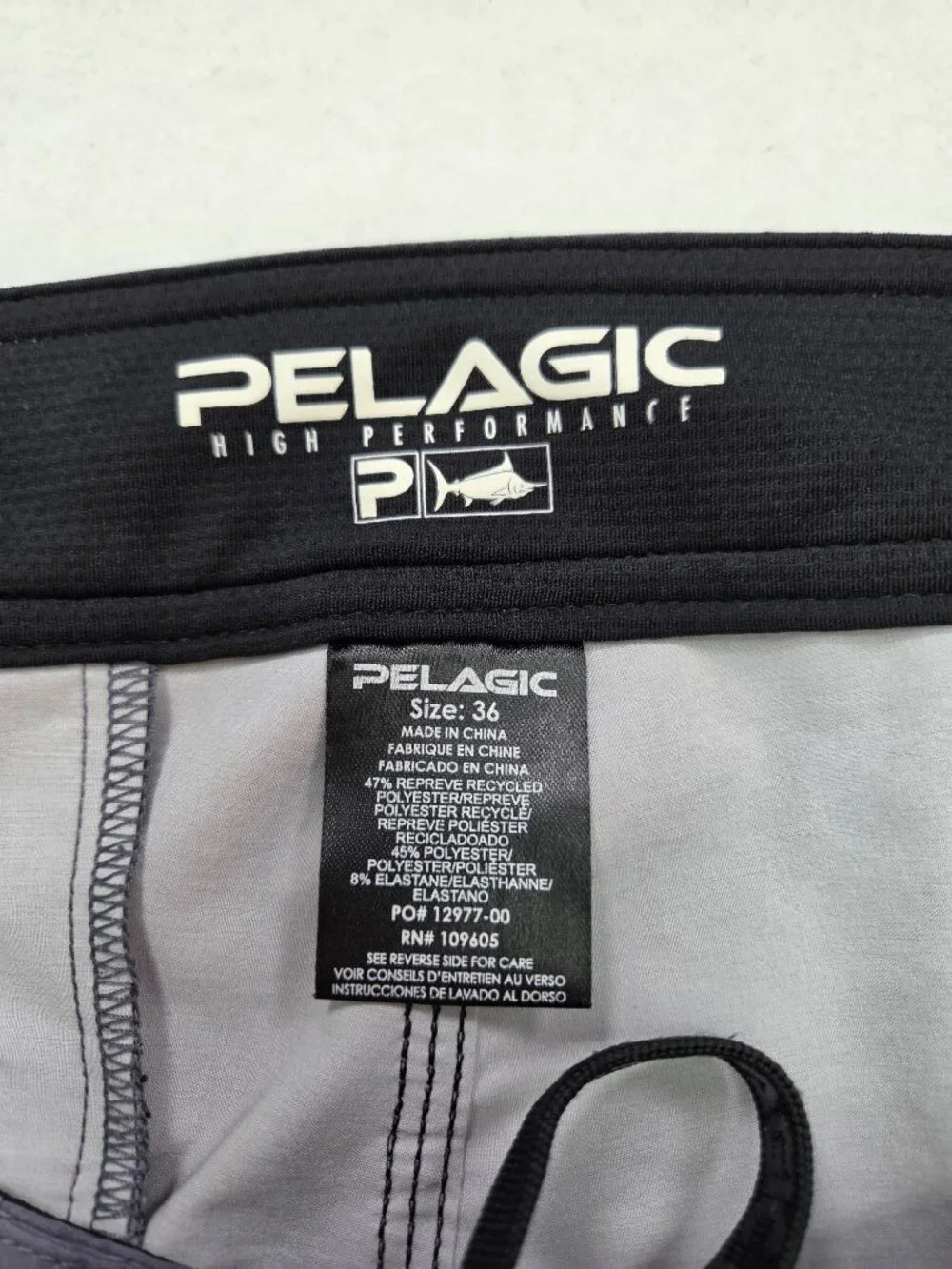 Pelagic High Performance Gray Camo Fishing Board Shorts Men's Size 36